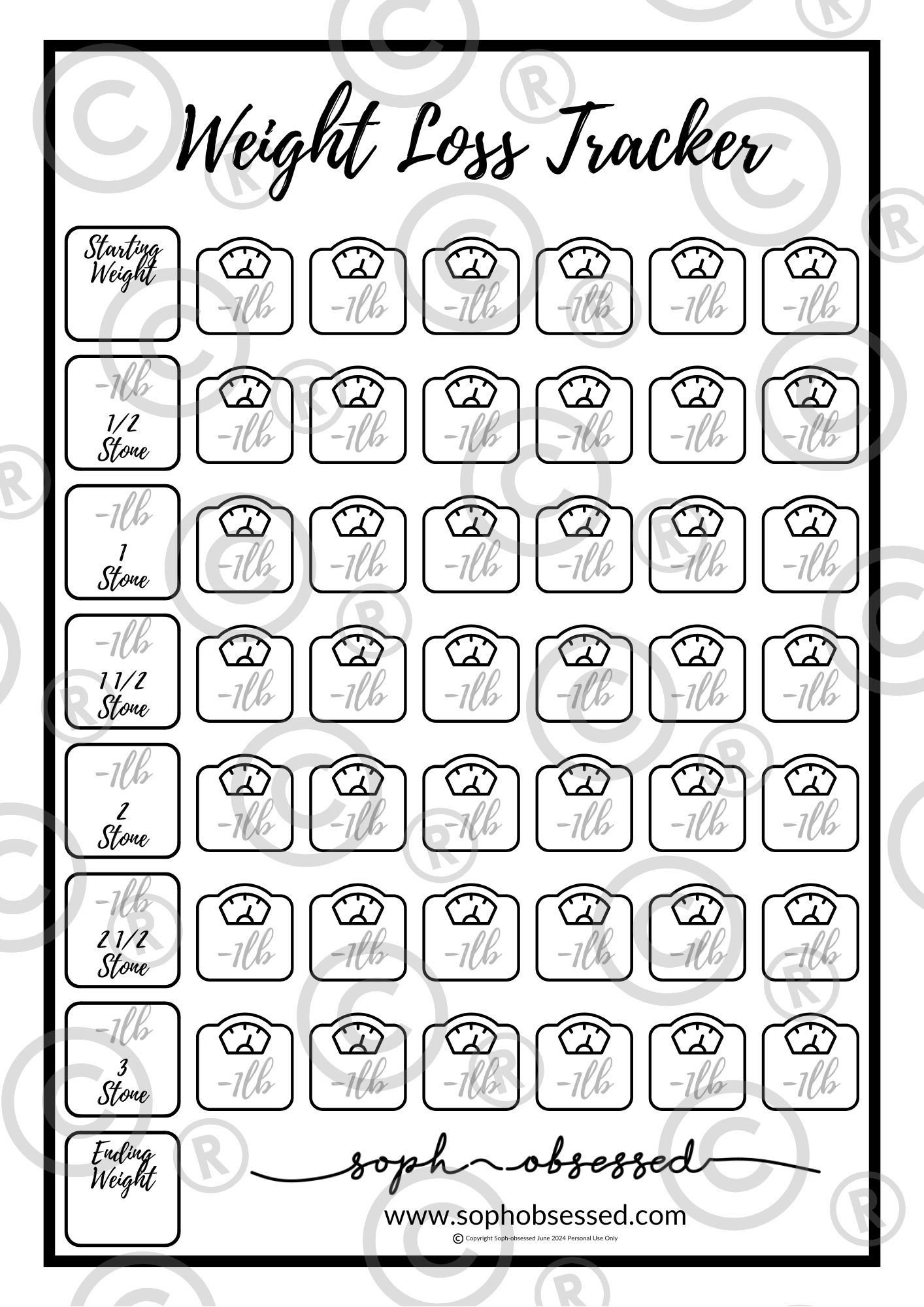 Free Printable Weight Loss Tracker That Works - Soph-Obsessed for Free Printable Weight Loss Chart