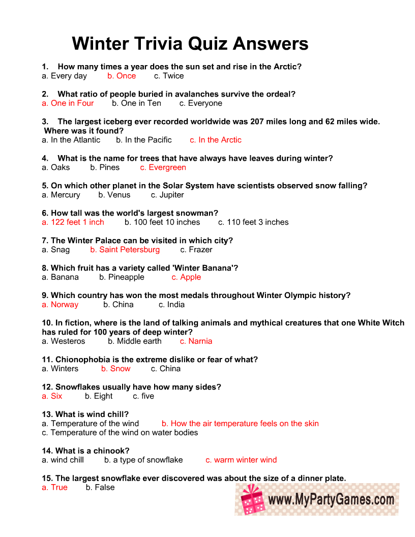 Free Printable Winter Trivia Quiz With Answers - Worksheets Library with Free Printable Trivia Questions For Seniors