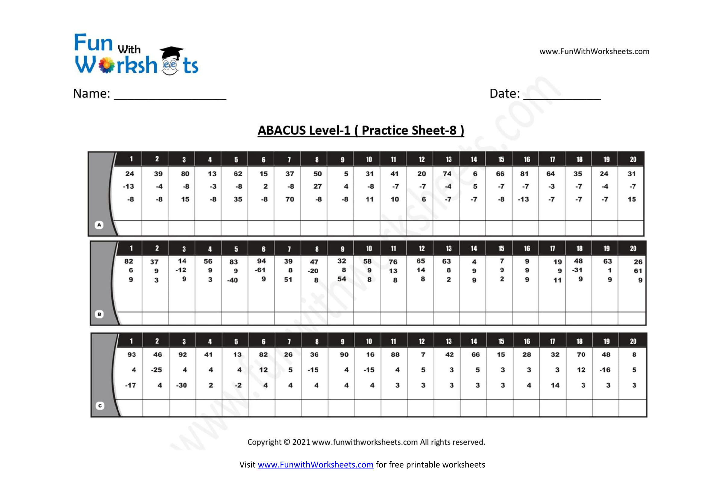 Free Printable Worksheets -Abacus Level 1 Archives - Fun With within Free Printable Abacus Worksheets