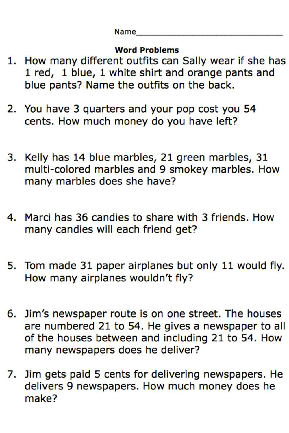 Free Printable Worksheets For Second-Grade Math Word Problems in Free Printable Math Word Problems For 2Nd Grade