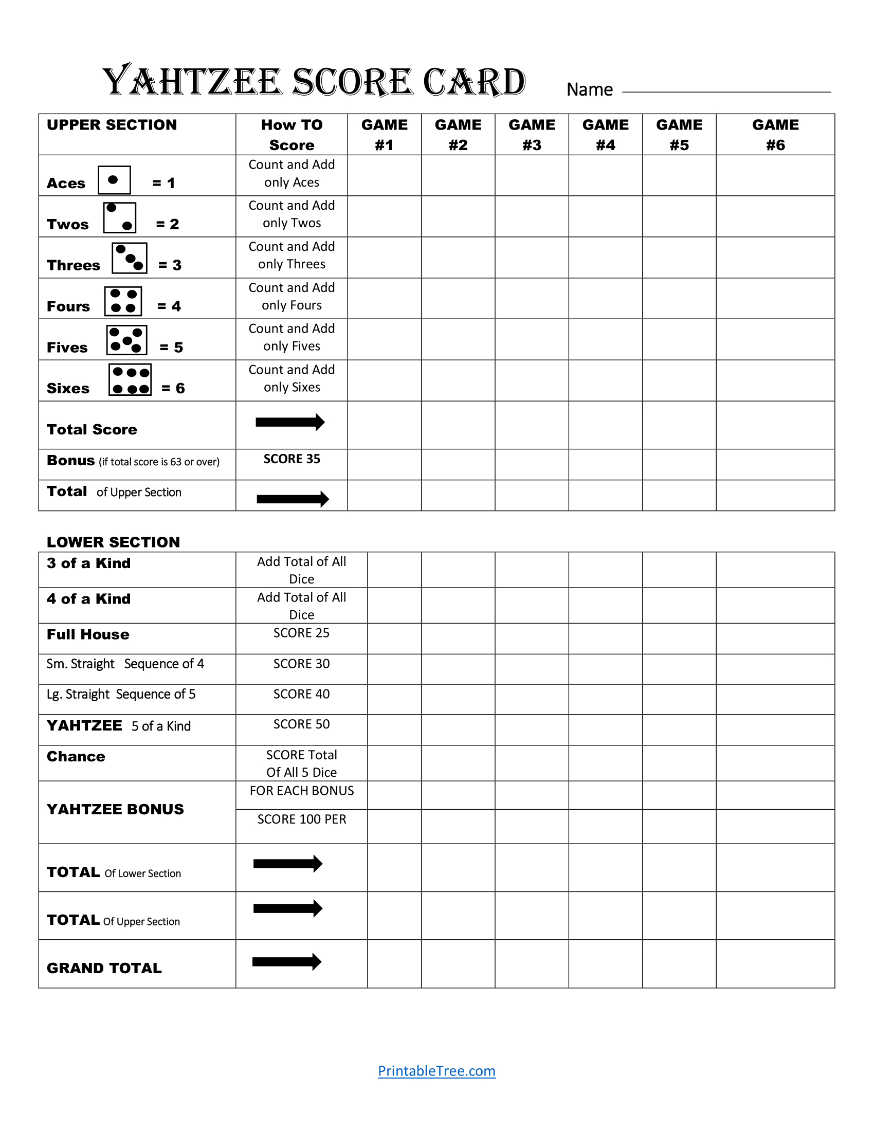 Free Printable Yahtzee Score Card Sheets Pdf Templates within Free Printable Yahtzee Score Sheets