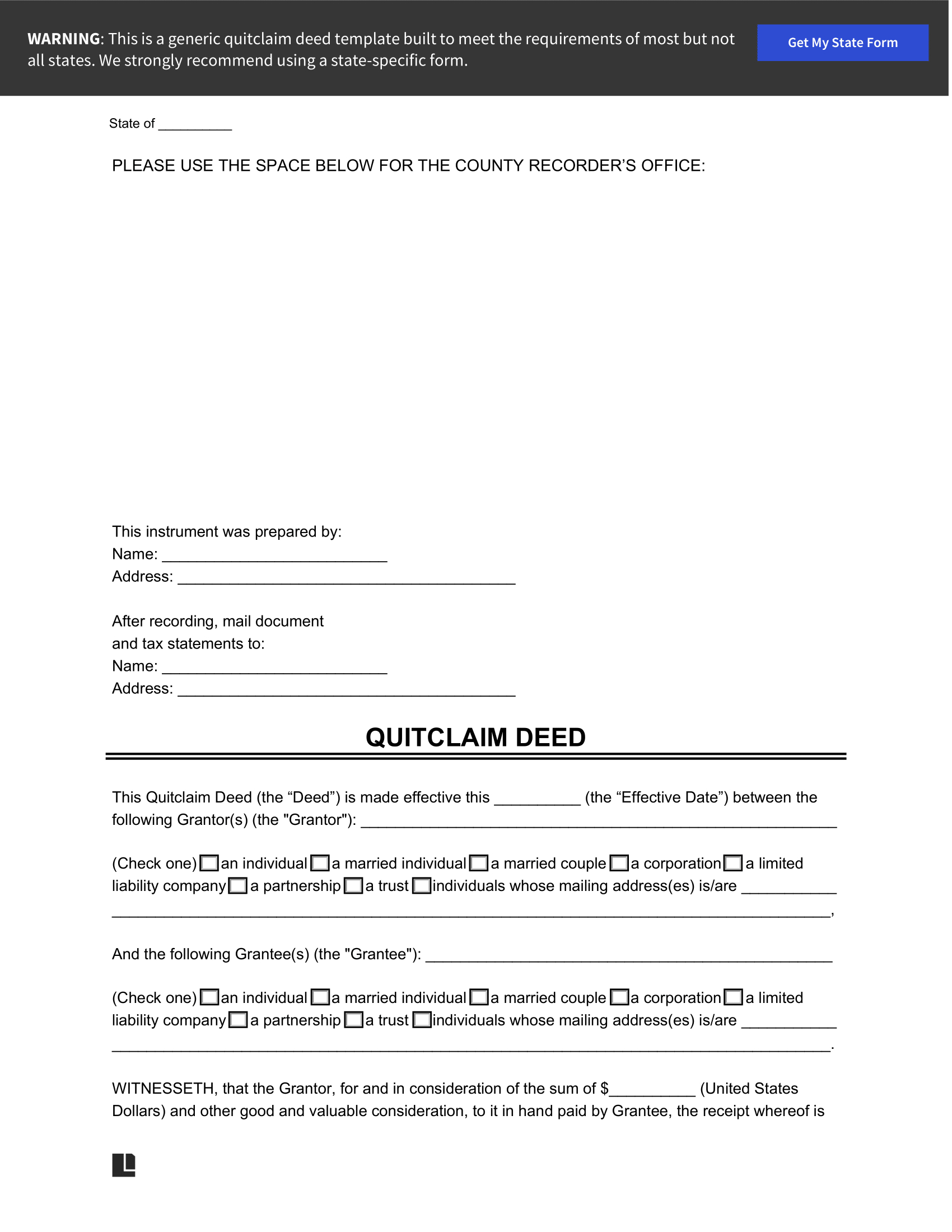 Free Quit Claim Deed Form Free Printable Quit Claim Deed Form intended for Free Printable Quit Claim Deed Form