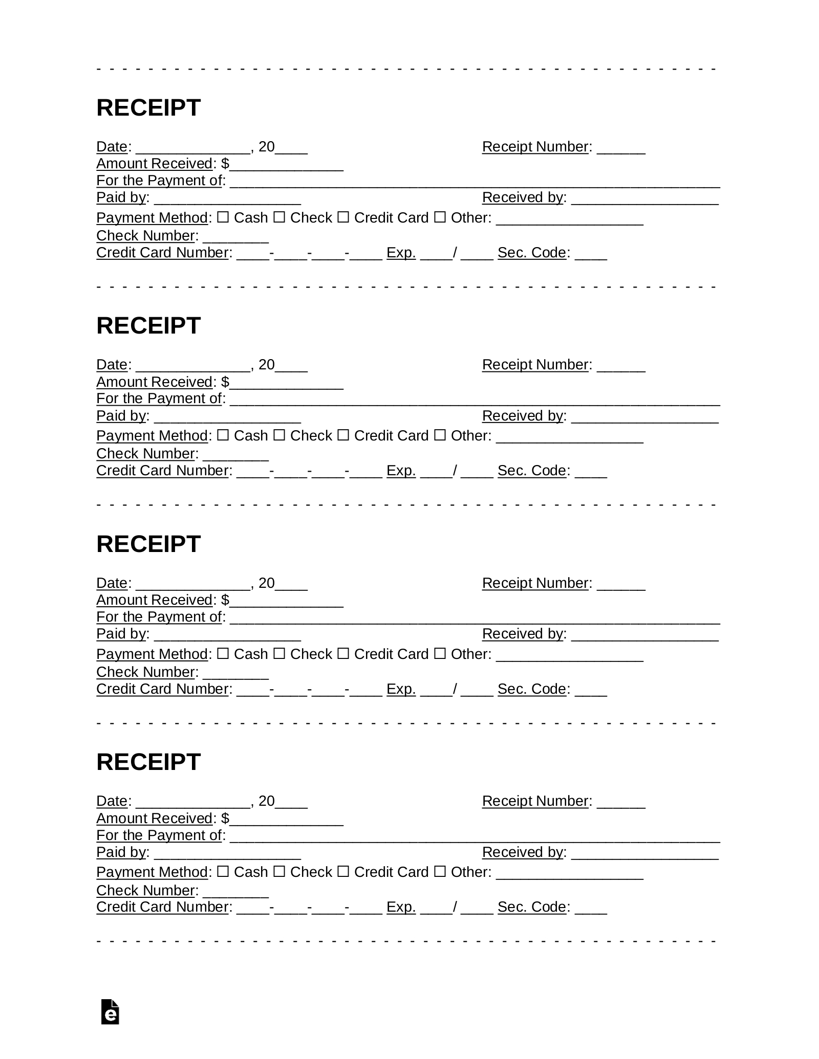 Free Receipt Templates (18) - Pdf | Word – Eforms within Free Printable Receipts