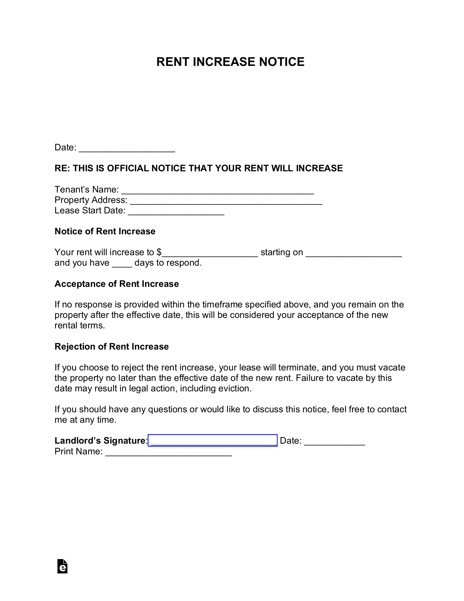 Free Rent Increase Notice Template - Pdf | Word – Eforms in Free Printable Rent Increase Letter