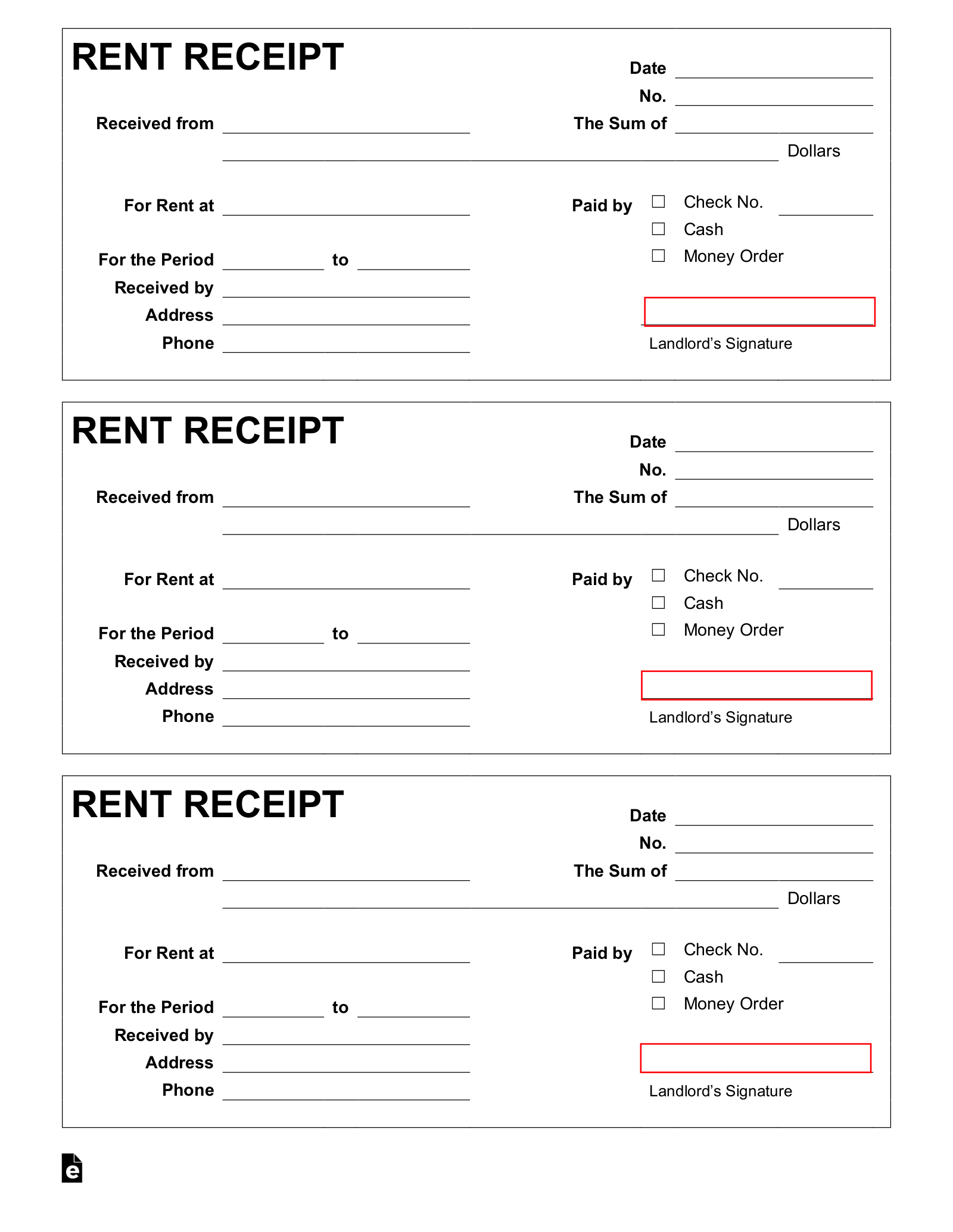 Free Rent Receipt - Pdf | Word – Eforms in Free Printable Rent Receipt