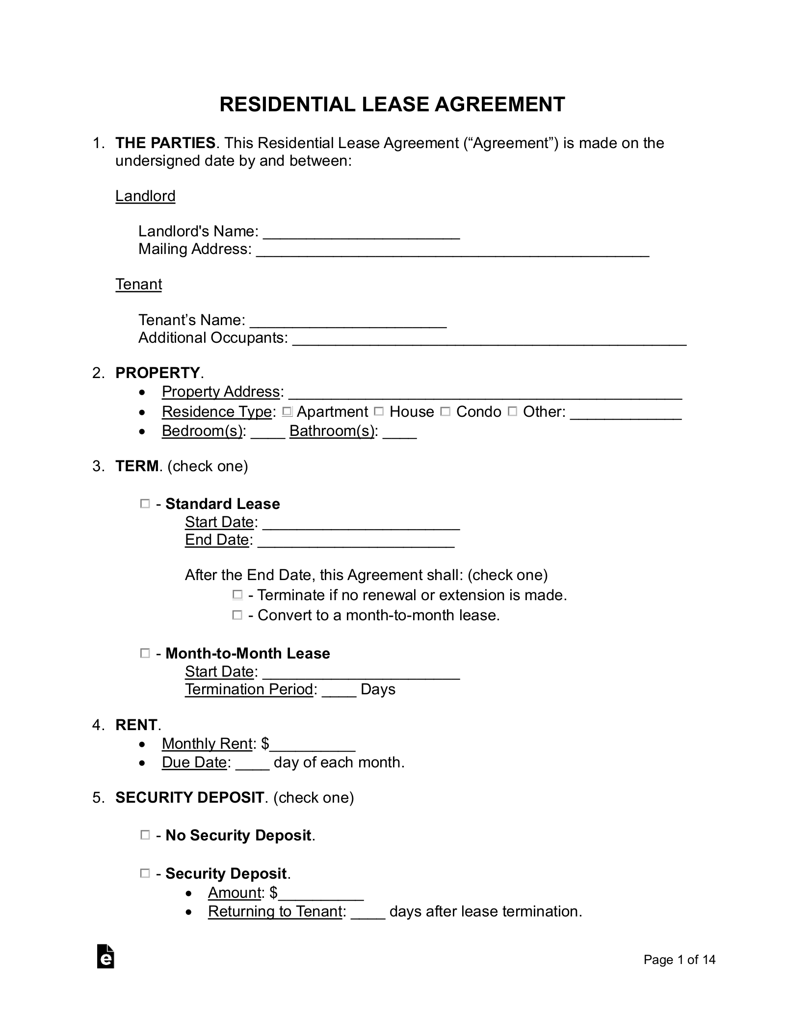 Free Rental / Lease Agreement Templates (15) - Pdf | Word – Eforms intended for Free Printable Rental Lease Agreement