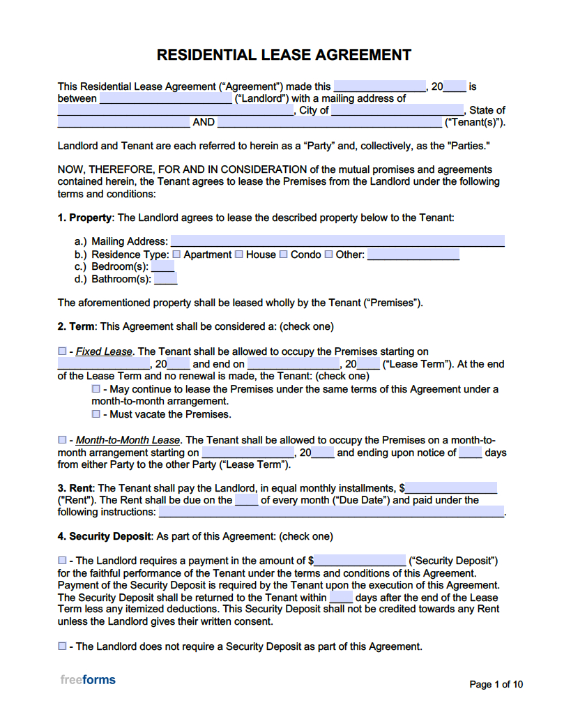 Free Rental / Lease Agreement Templates | Pdf | Word within Free Printable Rental Lease Agreement
