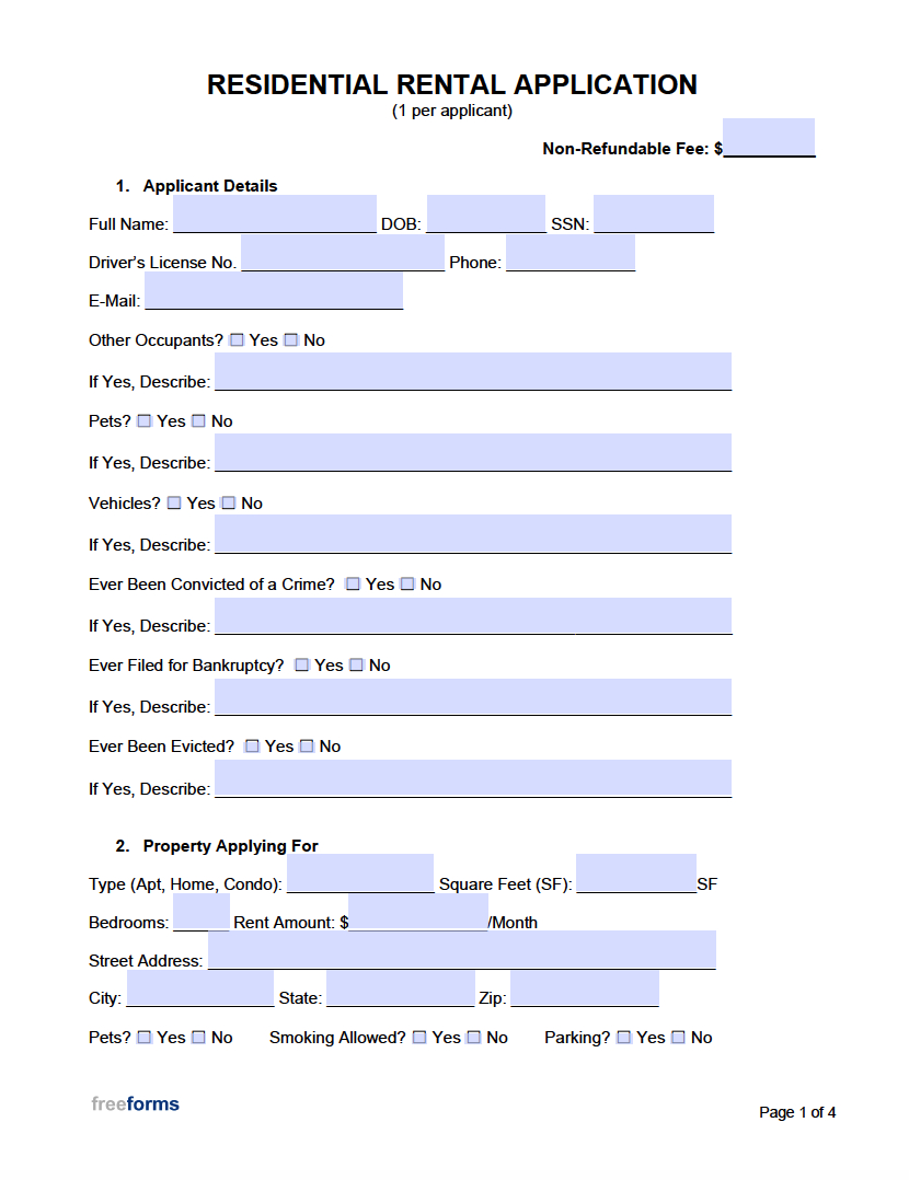 Free Residential Rental Application Form | Pdf | Word regarding Free Printable Landlord Forms