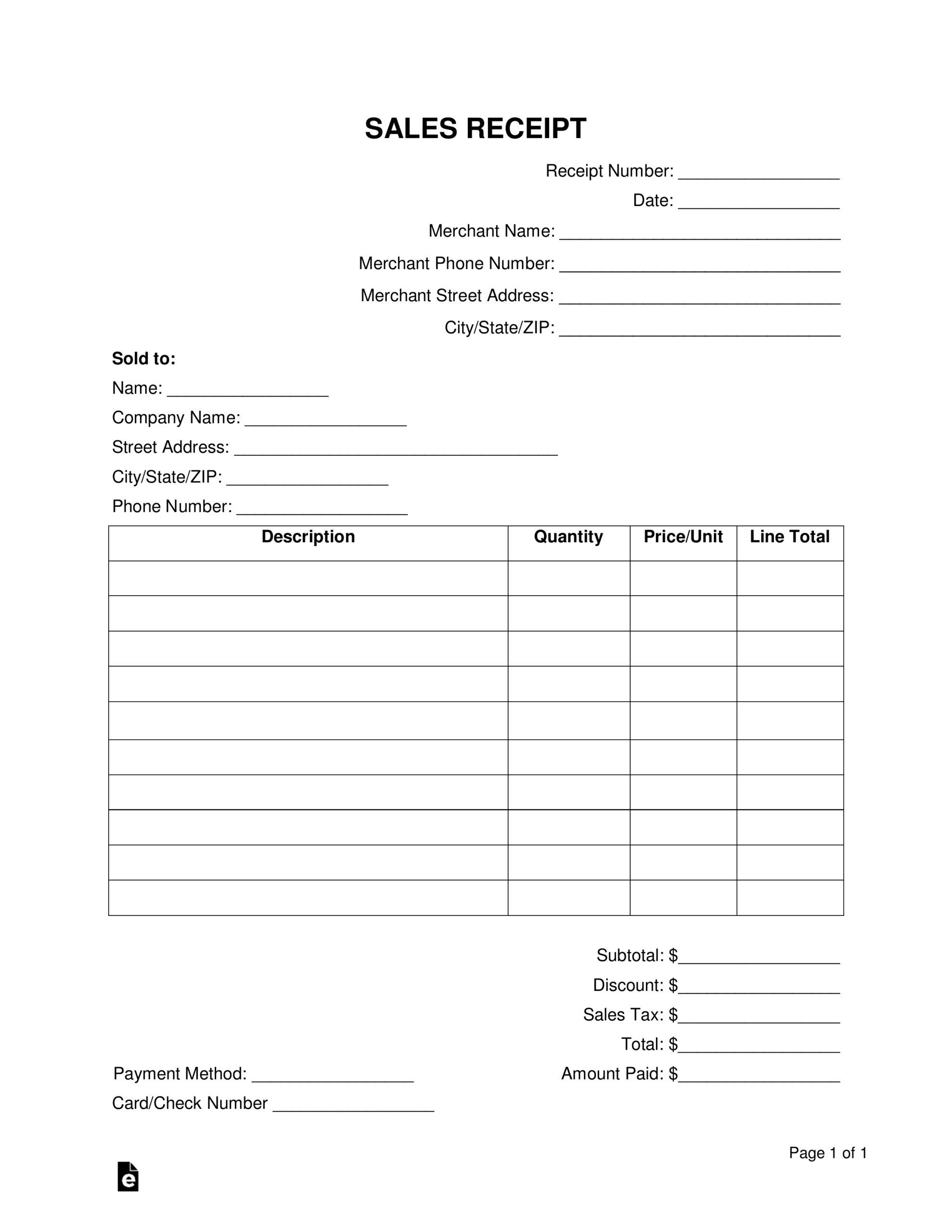 Free Sales Receipt Template - Pdf | Word – Eforms pertaining to Free Printable Sales Receipt Form