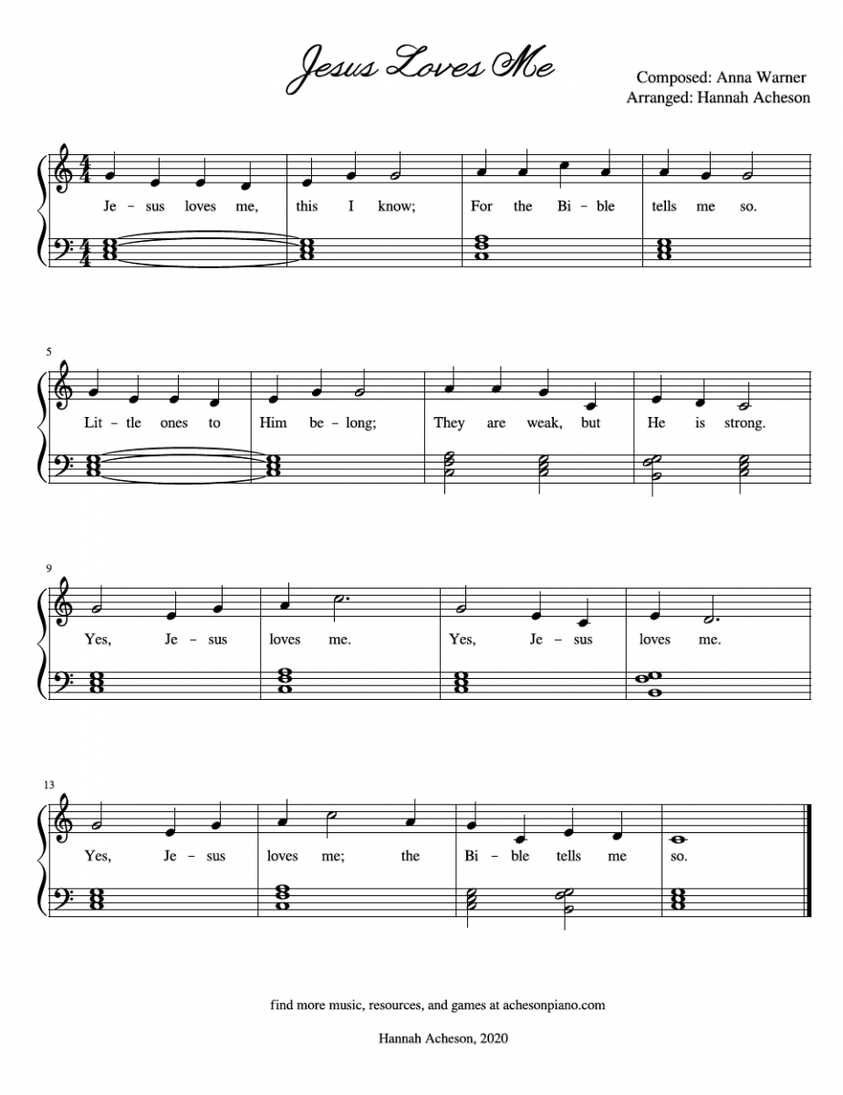 Free Score: Jesus Loves Me (Easy Piano) - Acheson Piano regarding Free Printable Gospel Sheet Music For Piano