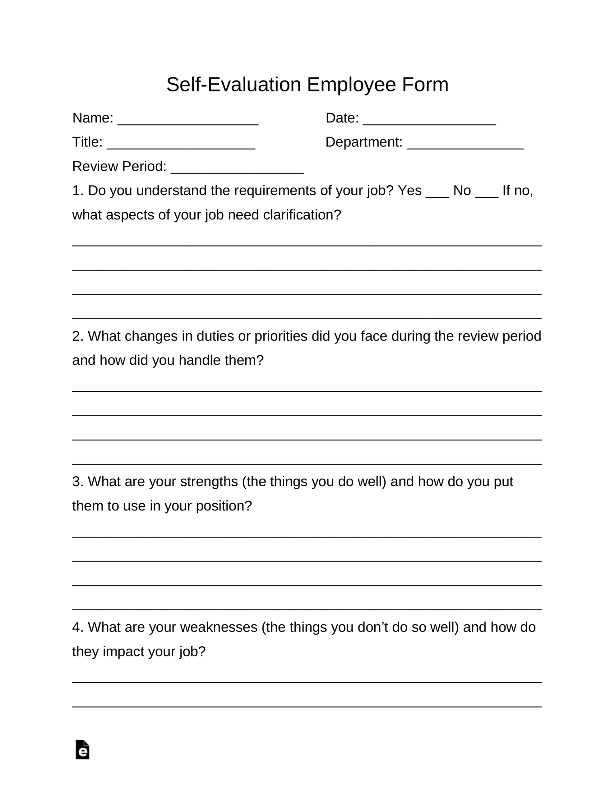 Free Self-Evaluation Employee Form - Pdf | Word – Eforms pertaining to Free Employee Self Evaluation Forms Printable