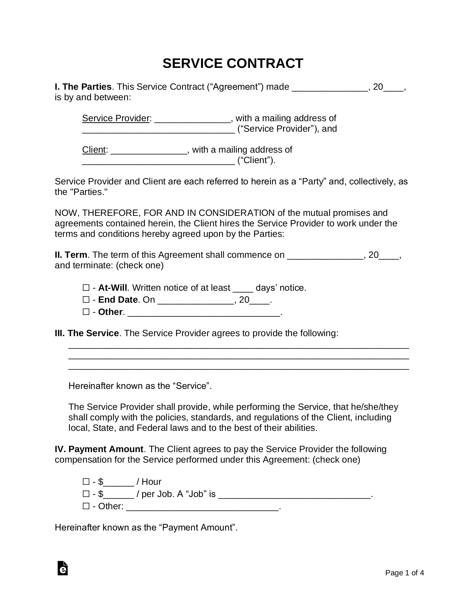 Free Service Contract Templates (15) - Pdf | Word – Eforms within Free Printable Service Contract Forms