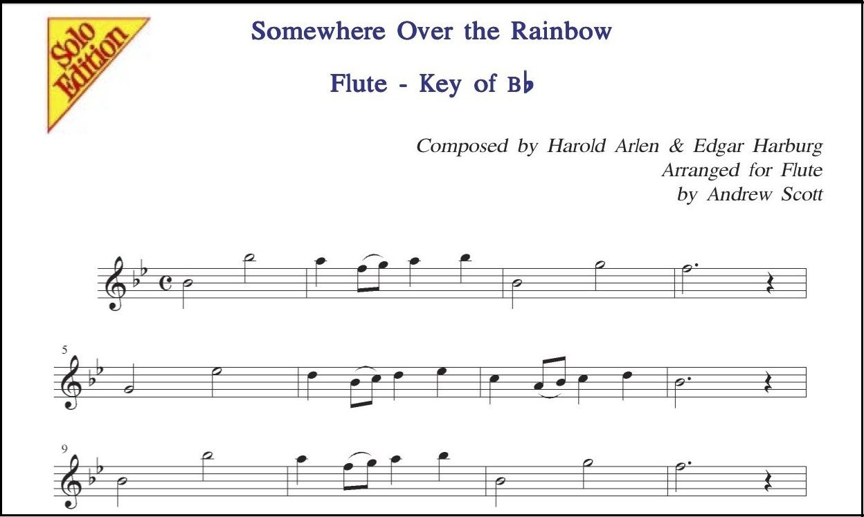 Free Sheet Music For The Flute - Somewhere Over The Rainbow in Free Printable Flute Sheet Music