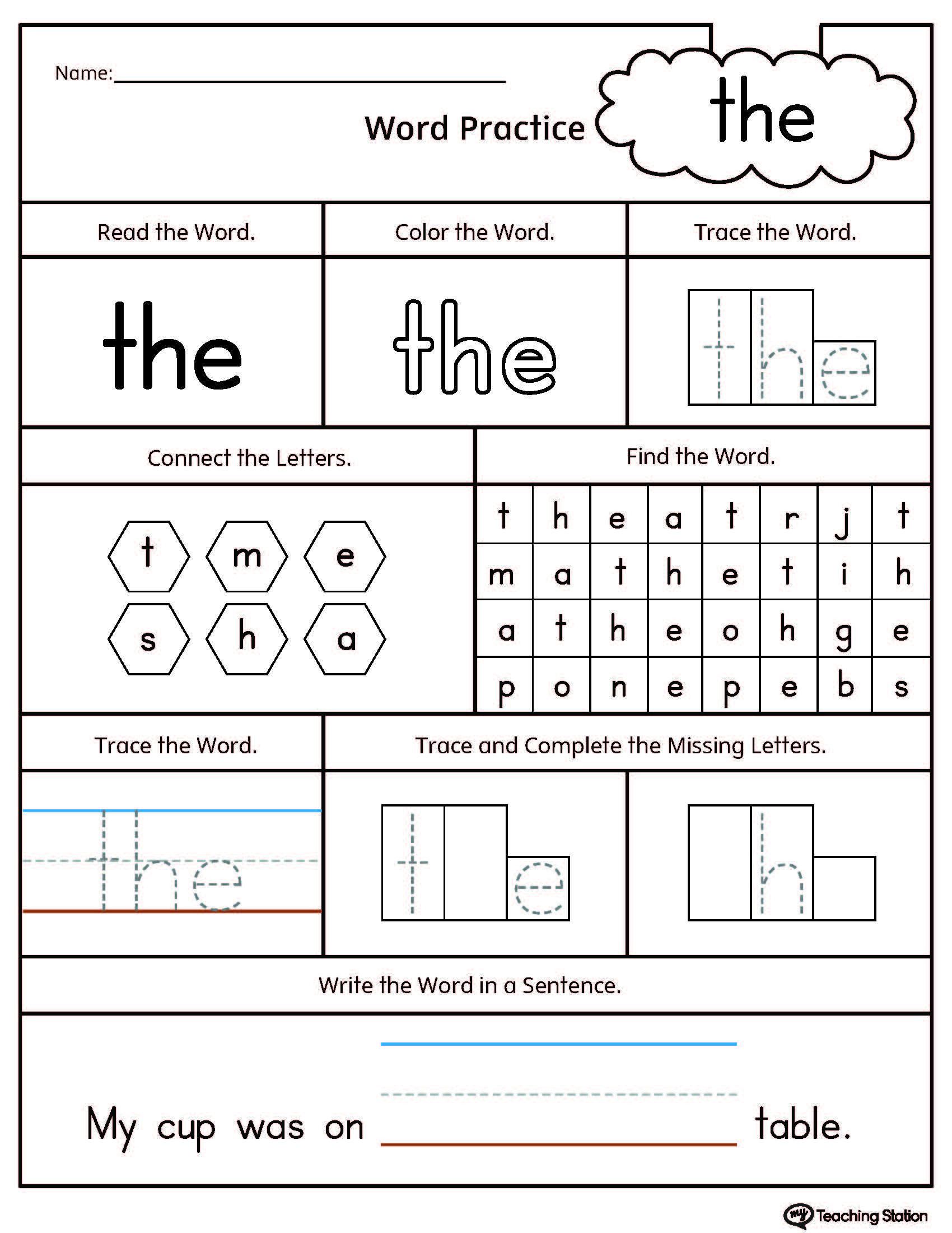 Free* Sight Word The Printable Worksheet | Myteachingstation throughout Free Printable Sight Word Worksheets
