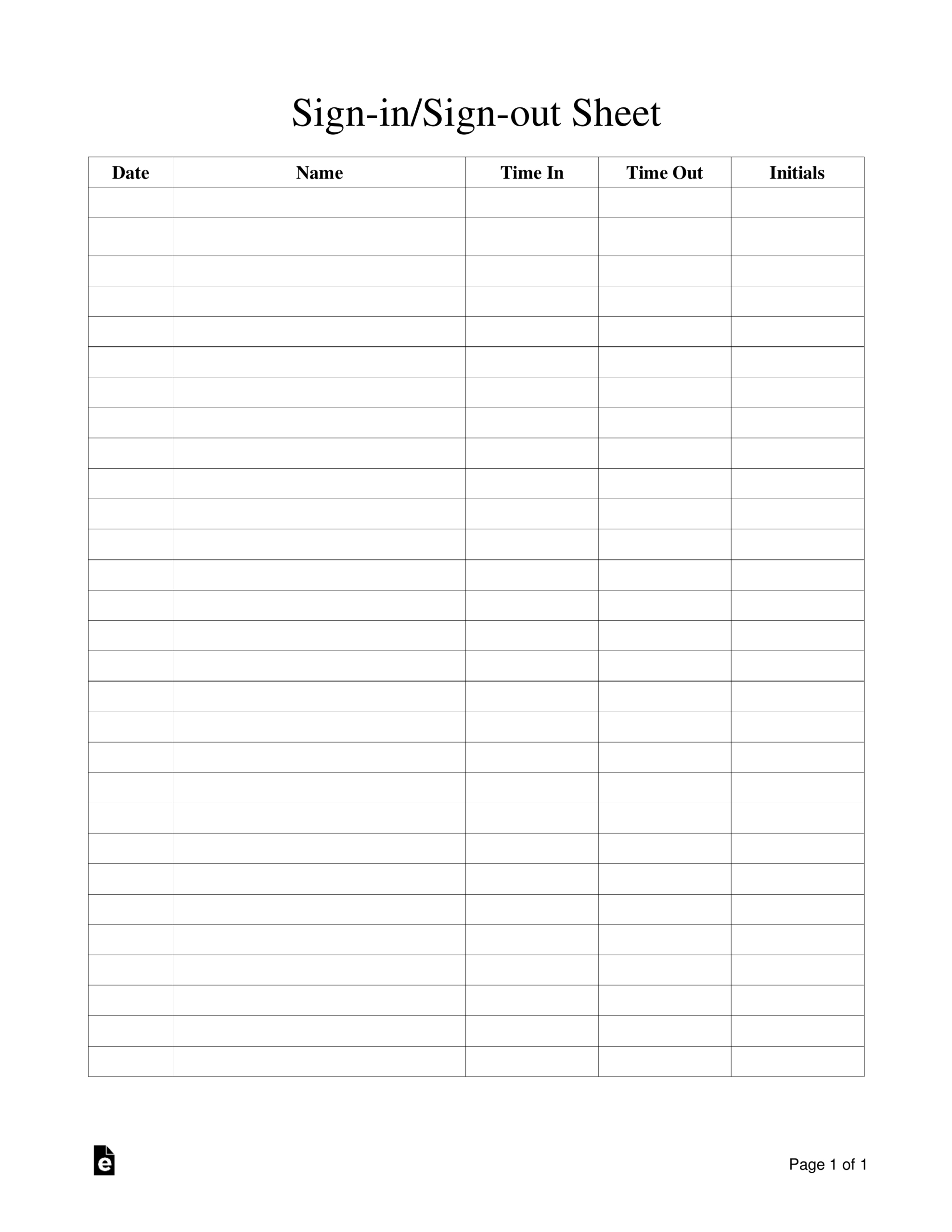 Free Sign-In/Sign-Out Sheet Template - Pdf | Word – Eforms with Free Printable Sign In And Out Sheets