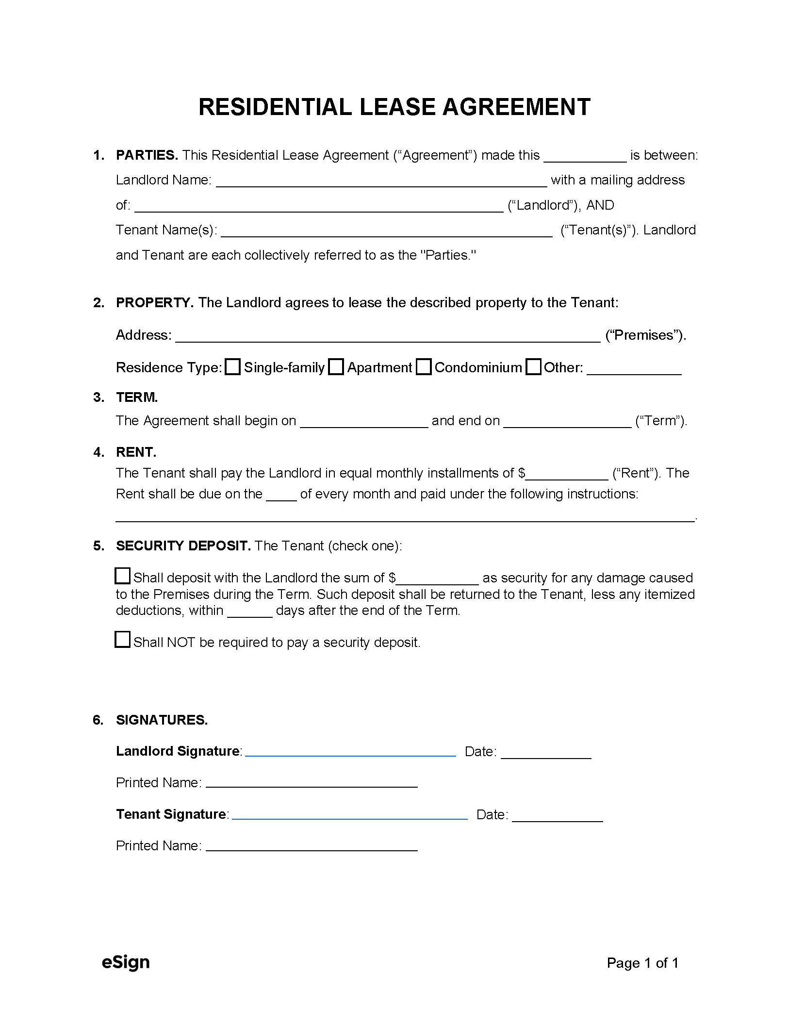 Free Simple (1-Page) Lease Agreement Template | Pdf | Word with regard to Apartment Lease Agreement Free Printable