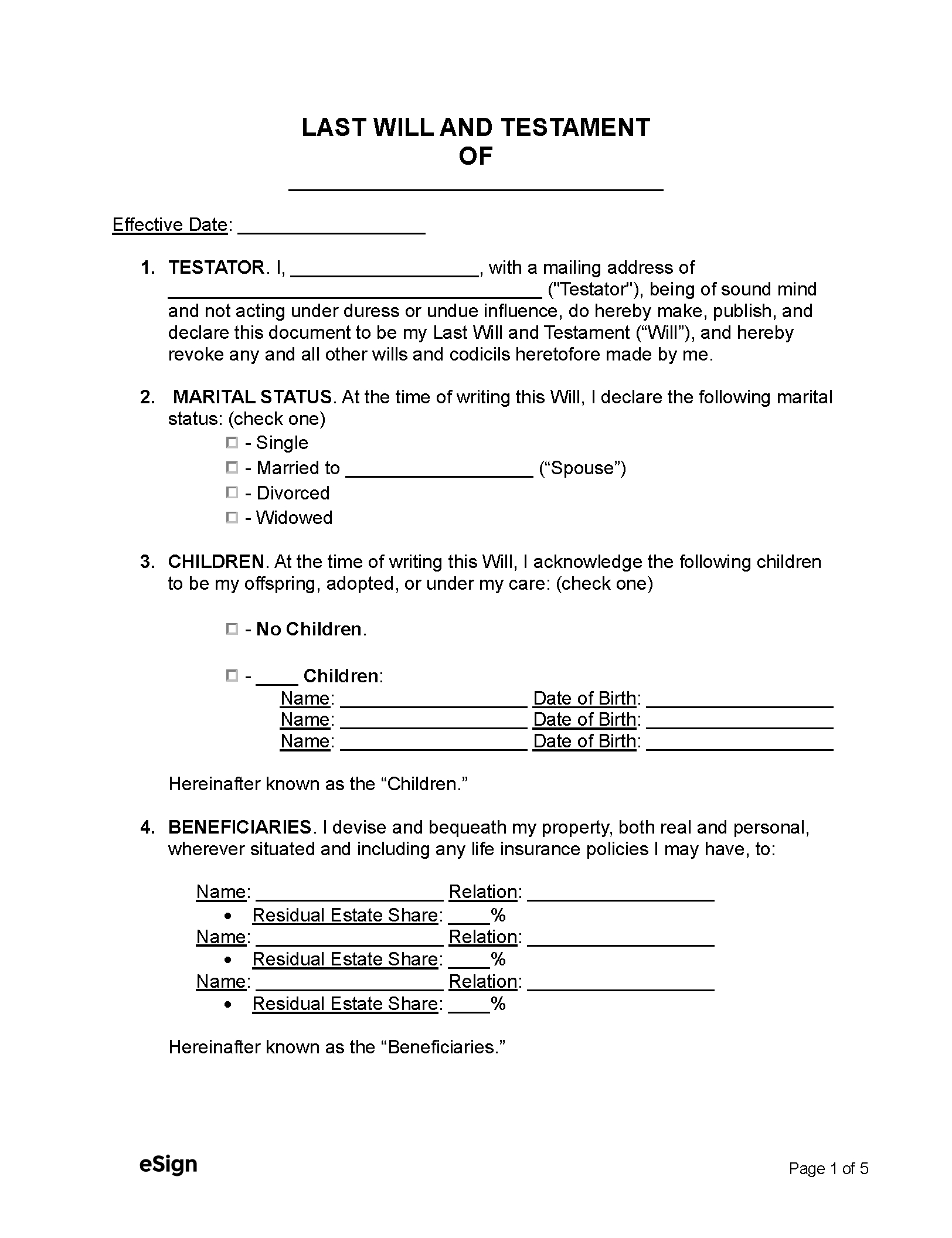 Free Simple (Basic) Last Will And Testament | Pdf | Word regarding Free Printable Basic Will