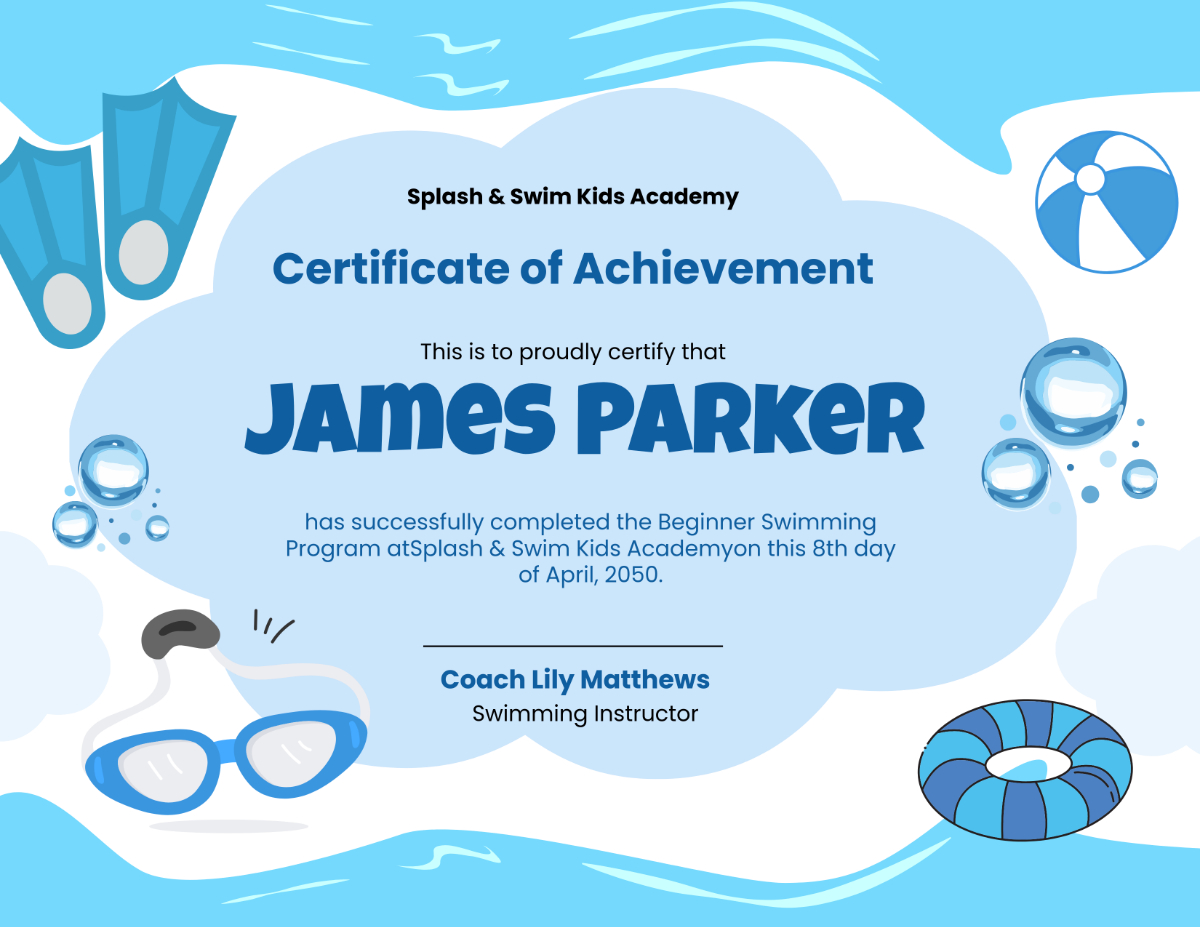 Free Simple Kids Swimming Certificate Template To Edit Online with Free Printable Swimming Certificates For Kids