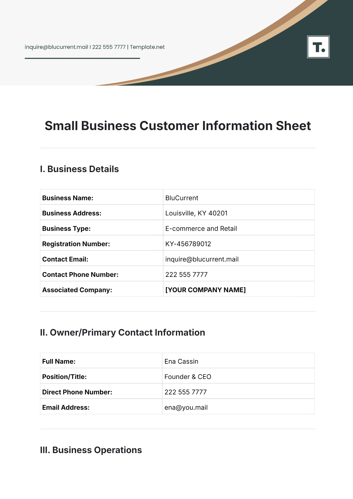 Free Small Business Customer Information Sheet Template To Edit Online inside Free Printable Customer Information Sheets