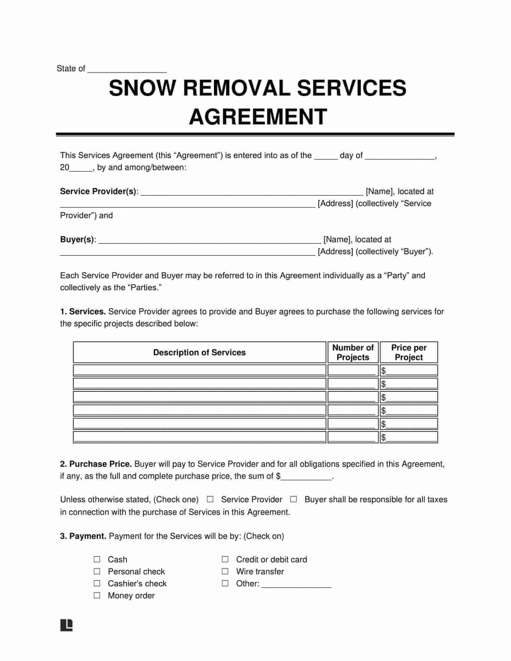 Free Snow Removal Contract Template - Pdf & Word in Free Printable Snow Removal Contract