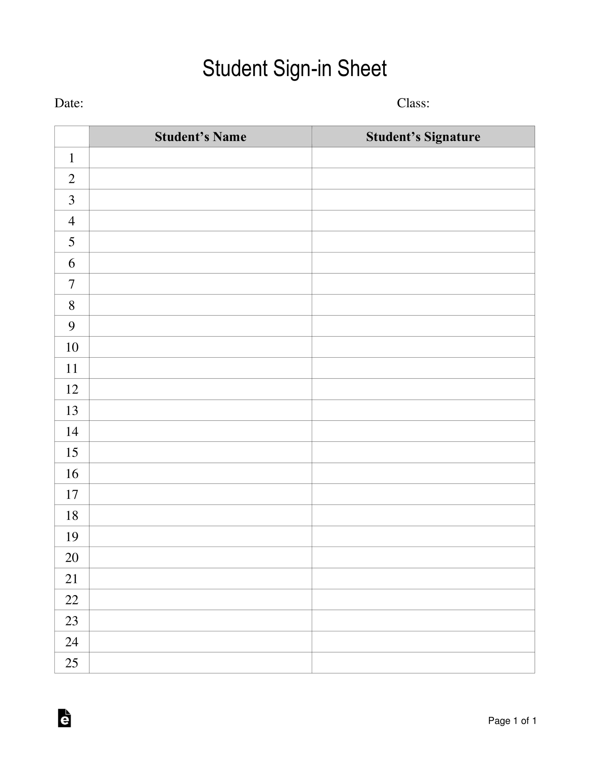 Free Student Sign-In Sheet Template - Pdf | Word – Eforms with Free Printable Sign In Sheet Template