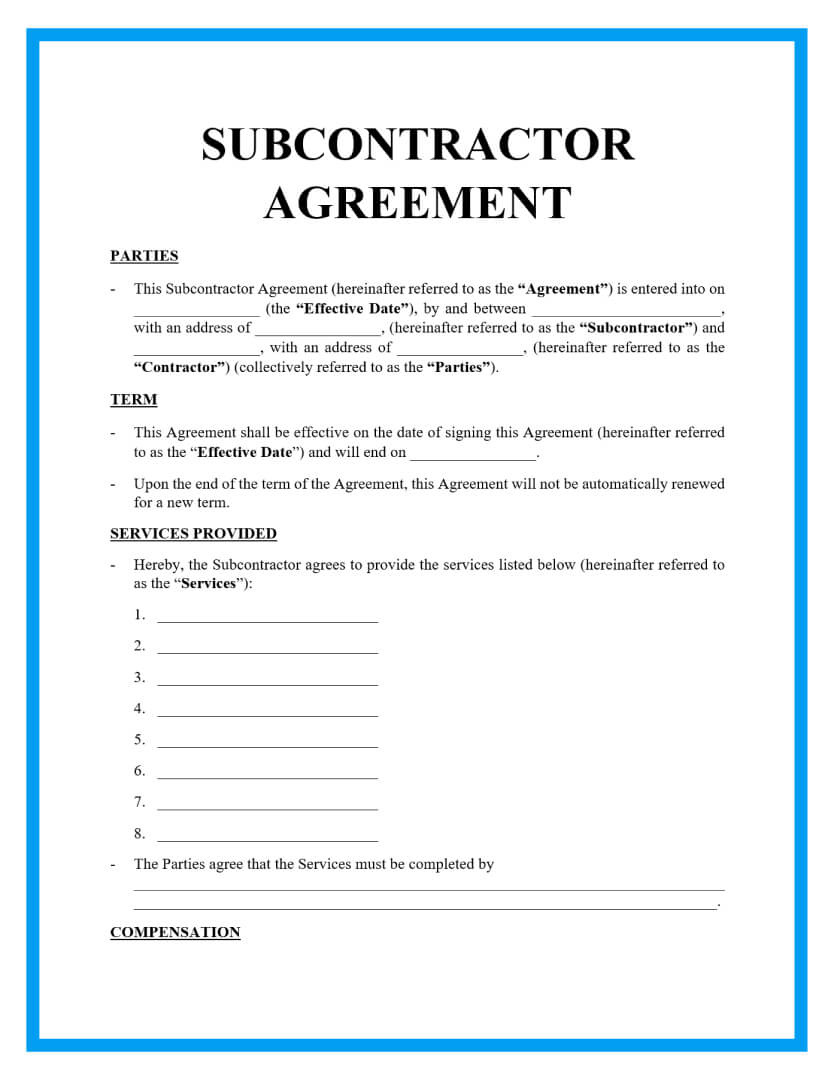 Free Subcontrator Agreement Template For Download with regard to Free Printable Subcontractor Agreement