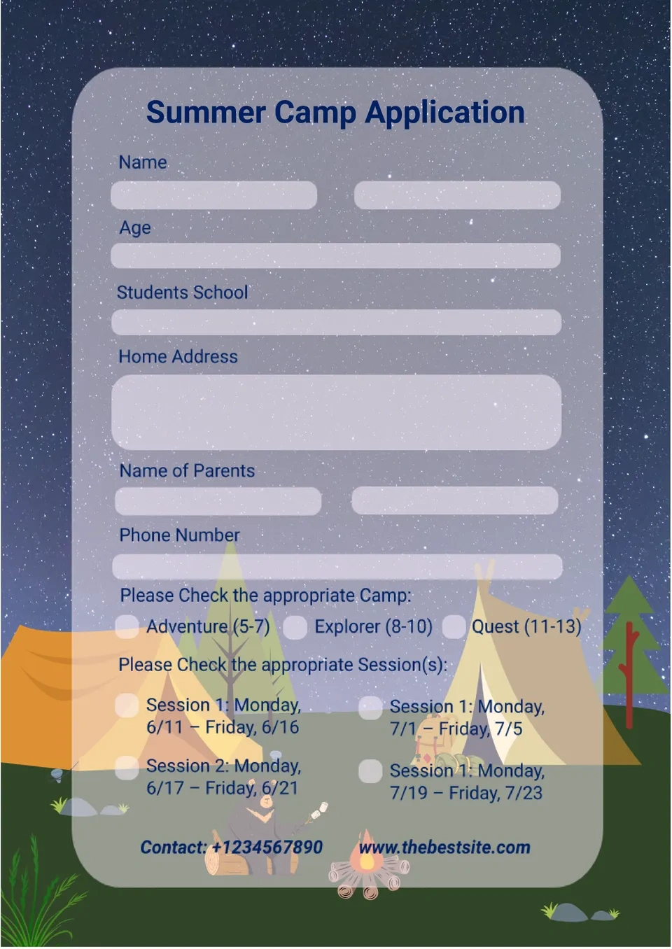 Free Summer Camp Application Template For Google Docs throughout Free Printable Summer Camp Registration Forms