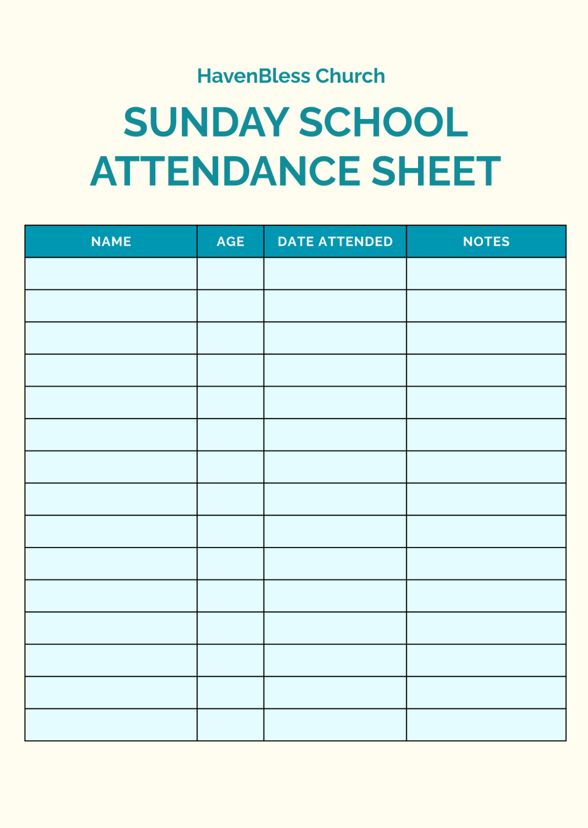Free Sunday School Attendance Sheet Template To Edit Online in Free Printable Sunday School Attendance Sheet