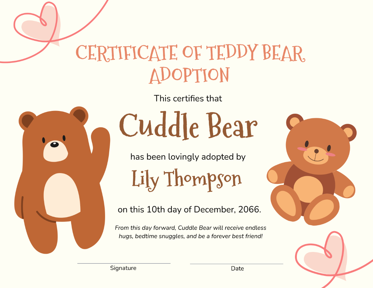 Free Teddy Bear Adoption Certificate Template To Edit Online within Free Printable Stuffed Animal Adoption Certificate