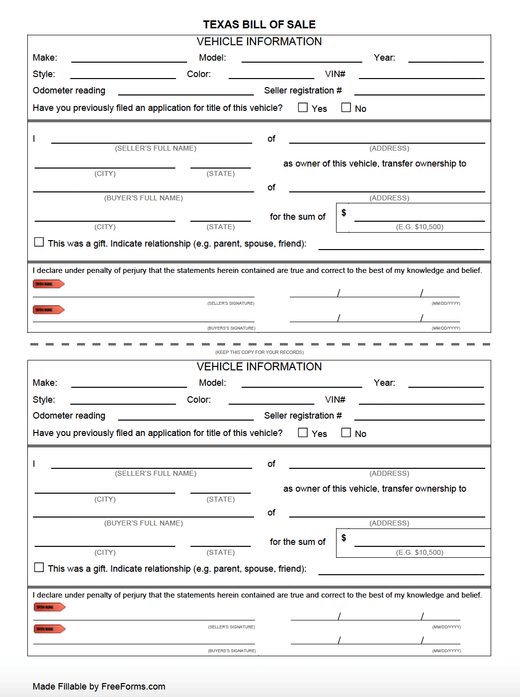 Free Texas Bill Of Sale Forms | Pdf throughout Free Printable Texas Bill Of Sale Form