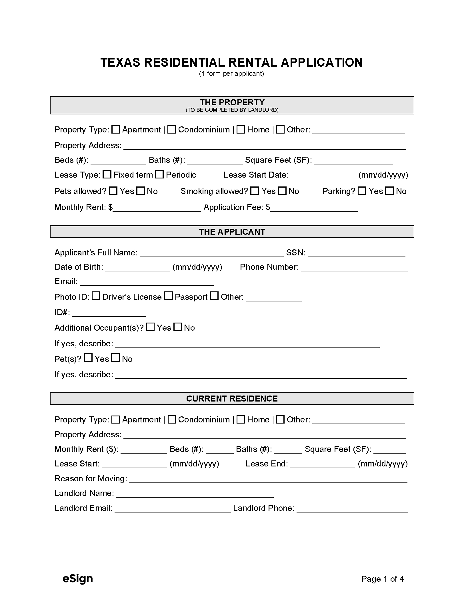 Free Texas Rental Application Form Template | Pdf | Word throughout Free Printable Rental Application