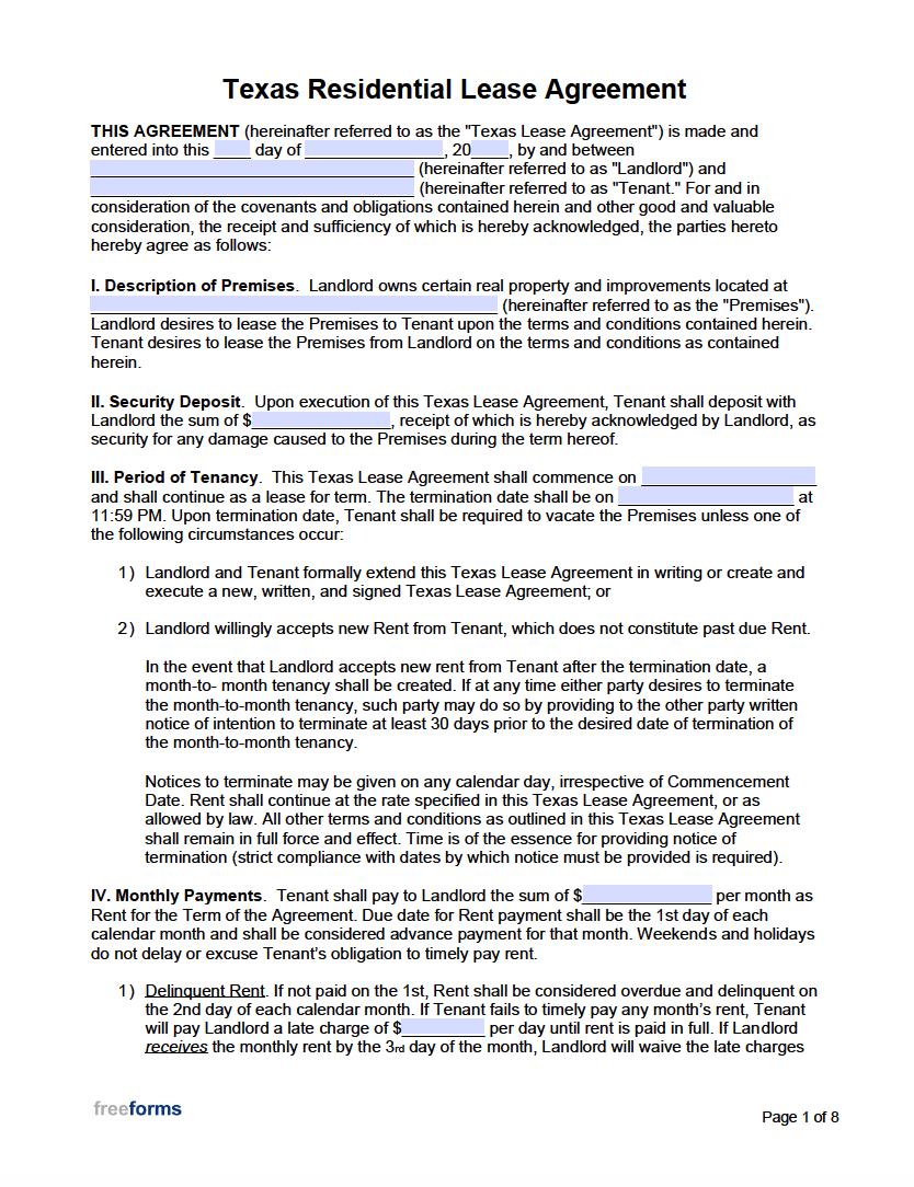Free Texas Rental Lease Agreement Templates | Pdf | Word inside Free Printable Lease Agreement Texas