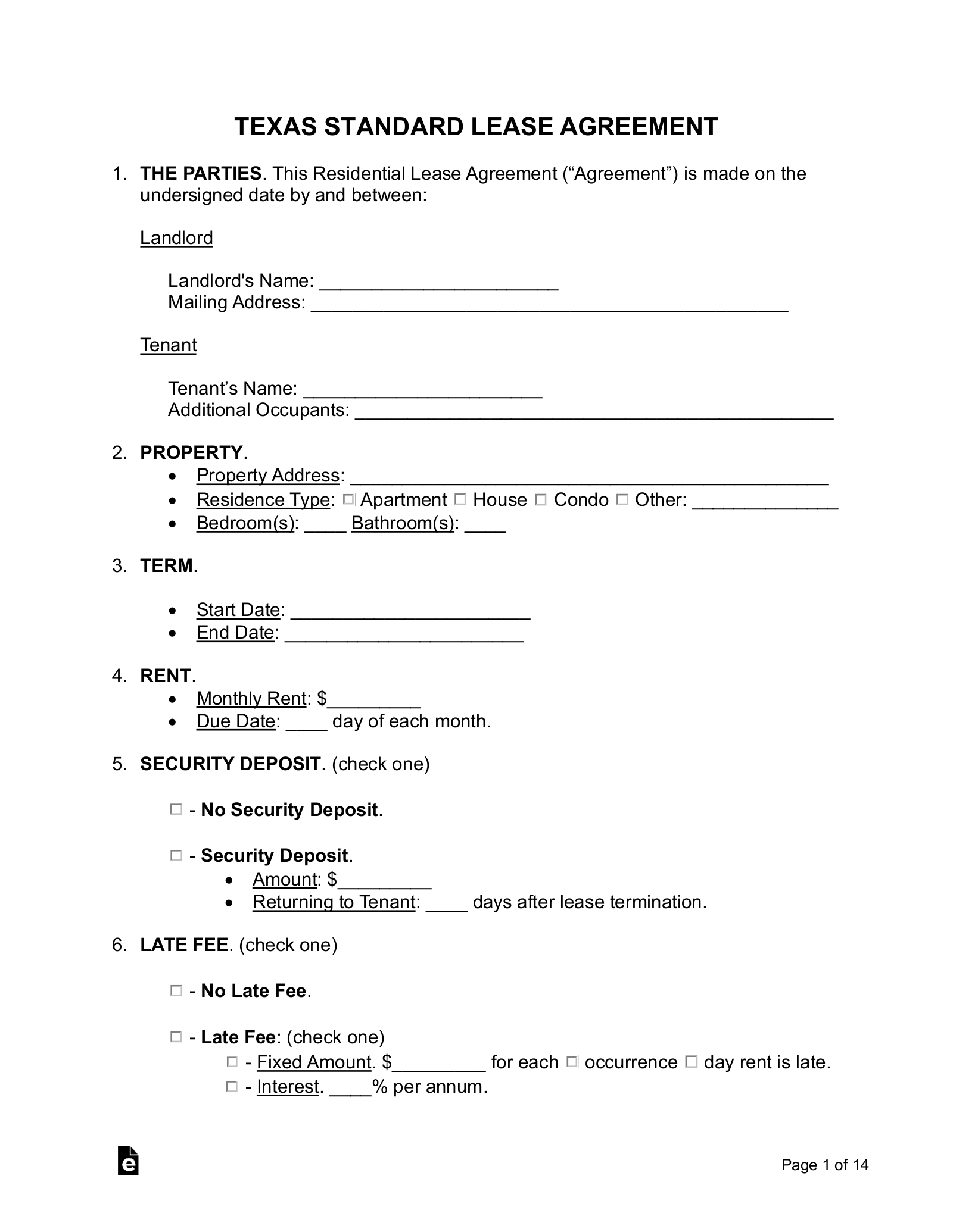 Free Texas Standard Residential Lease Agreement - Pdf | Word – Eforms with Free Printable Lease Agreement Texas