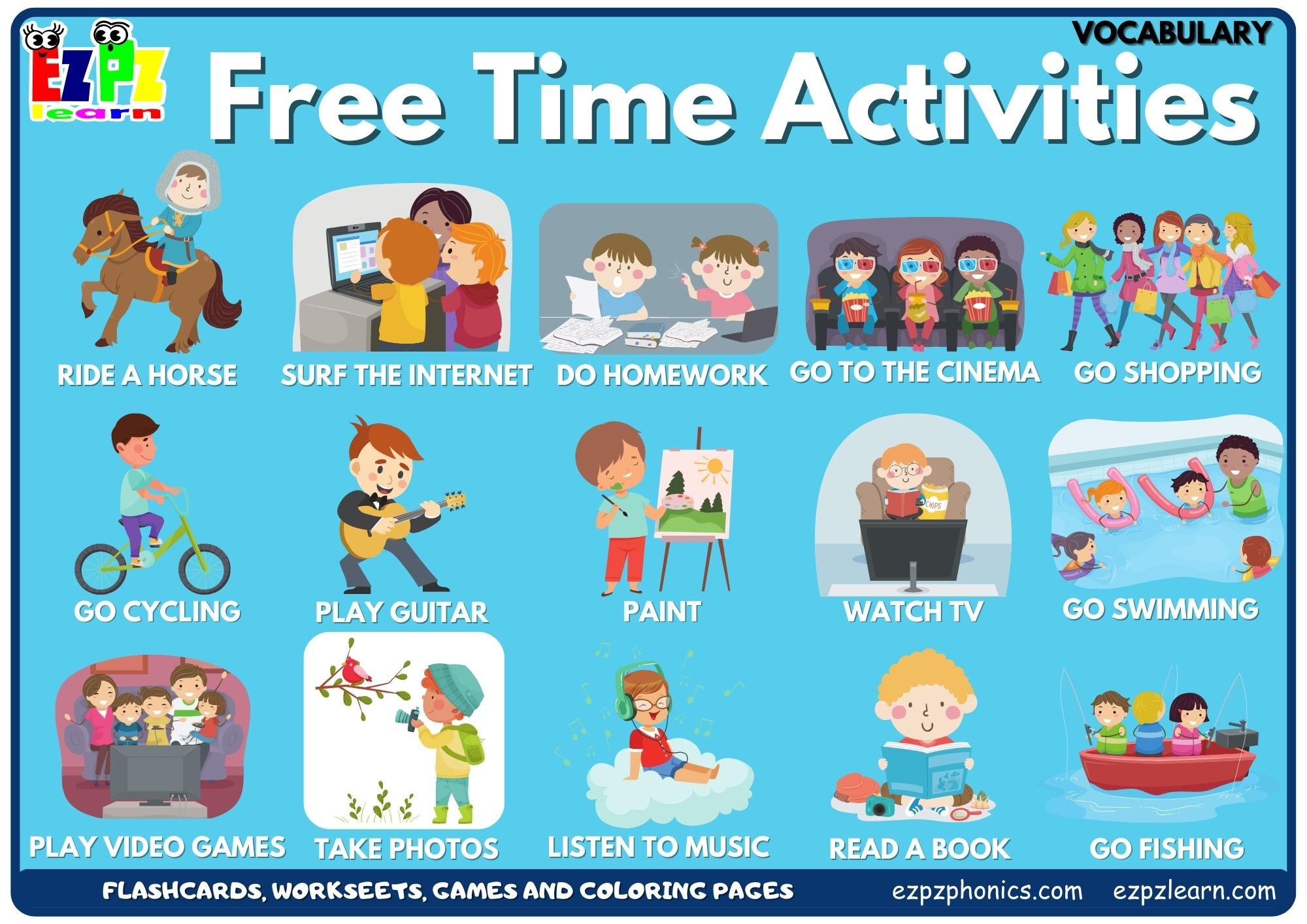 Free Time Activities Vocabulary Picture Dictionary Join Now For with Free Printable Picture Dictionary For Kids