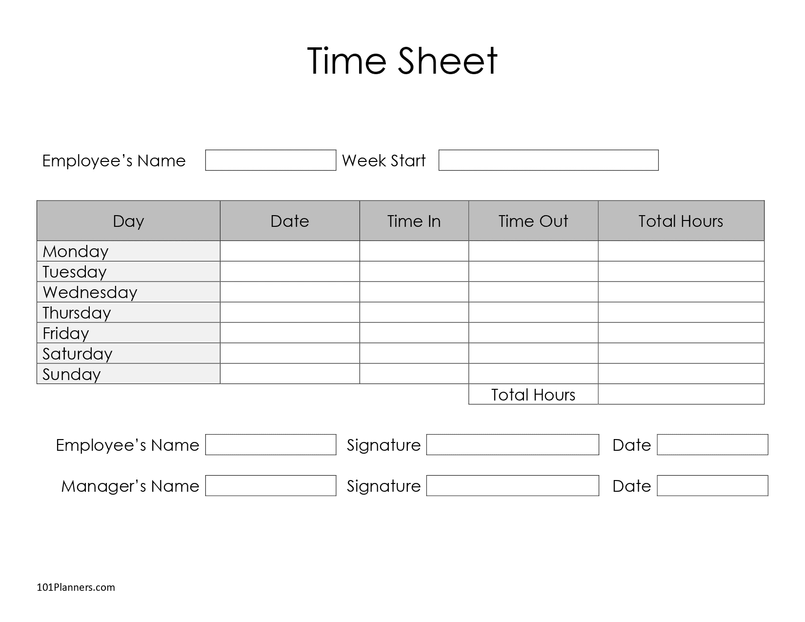 Free Timesheet Template Printables | Instant Download - Worksheets in Free Printable Blank Time Sheets