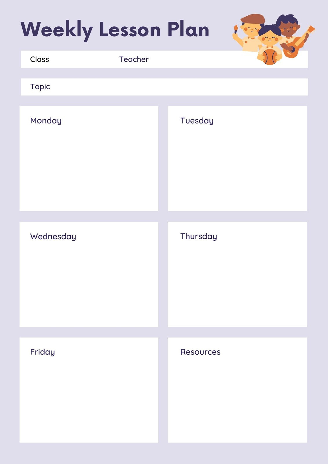 Free To Print Preschool Weekly Lesson Plan Templates | Canva for Free Printable Preschool Teacher Resources