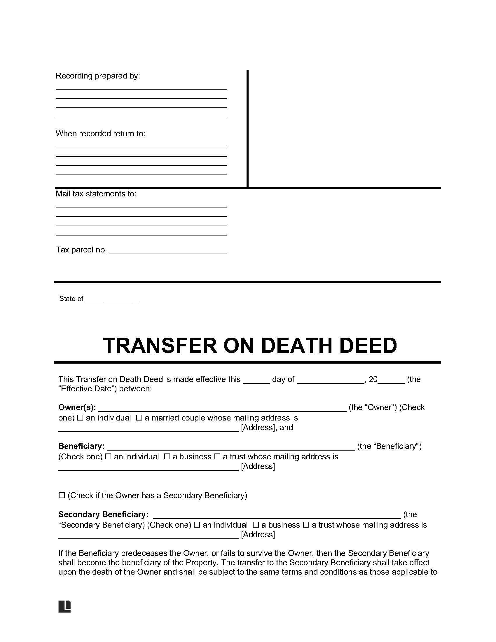 Free Transfer-On-Death Deed Form | Pdf & Word inside Free Printable Beneficiary Deed