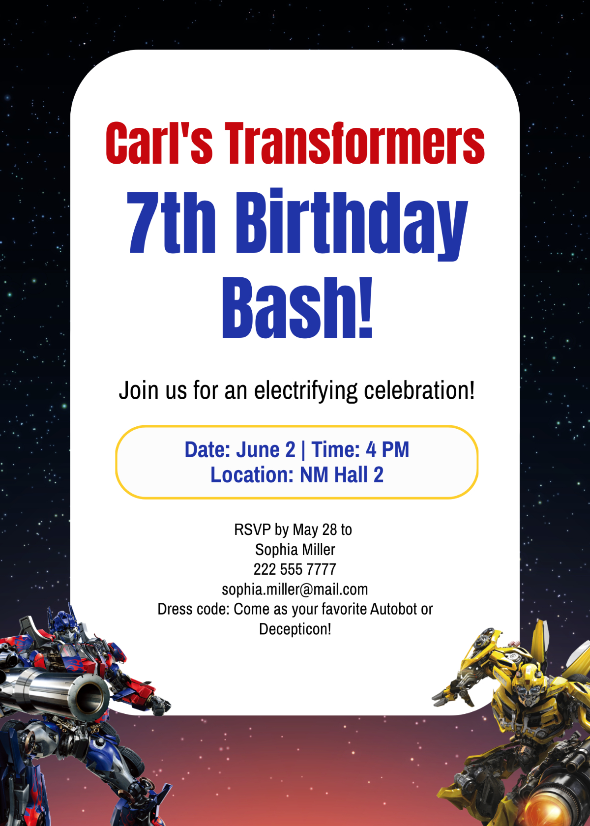Free Transformers Birthday Invitation Template To Edit Online for Transformers Party Invitations Free Printable