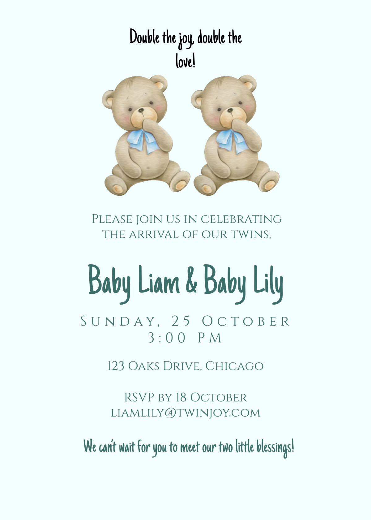 Free Twin Baby Invitation Template To Edit Online inside Free Printable Twin Baby Shower Invitations