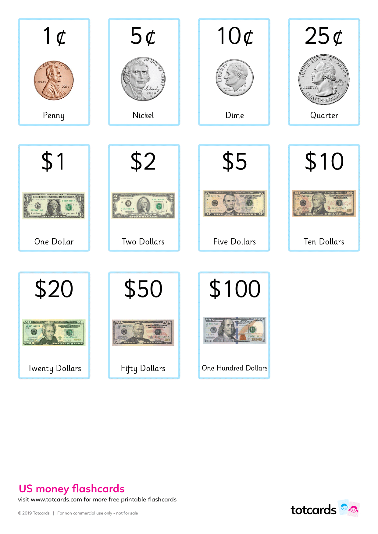 Free Us Money Flashcards For Kids - Totcards intended for Free Printable Us Currency