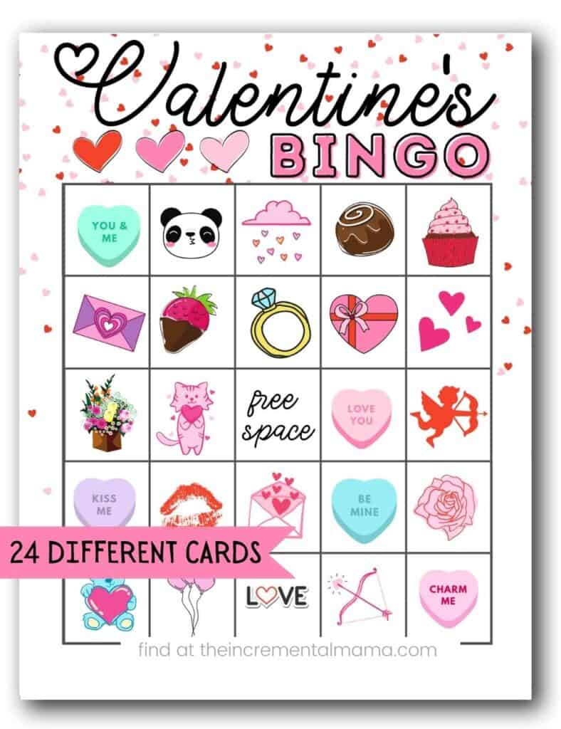 Free Valentine&amp;#039;S Bingo Printables (24 Cards) - The Incremental Mama in Free Printable Valentines Bingo