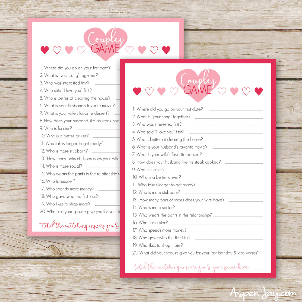 Free Valentines Couples Game Cards - Aspen Jay with regard to Free Printable Valentine Games For Adults