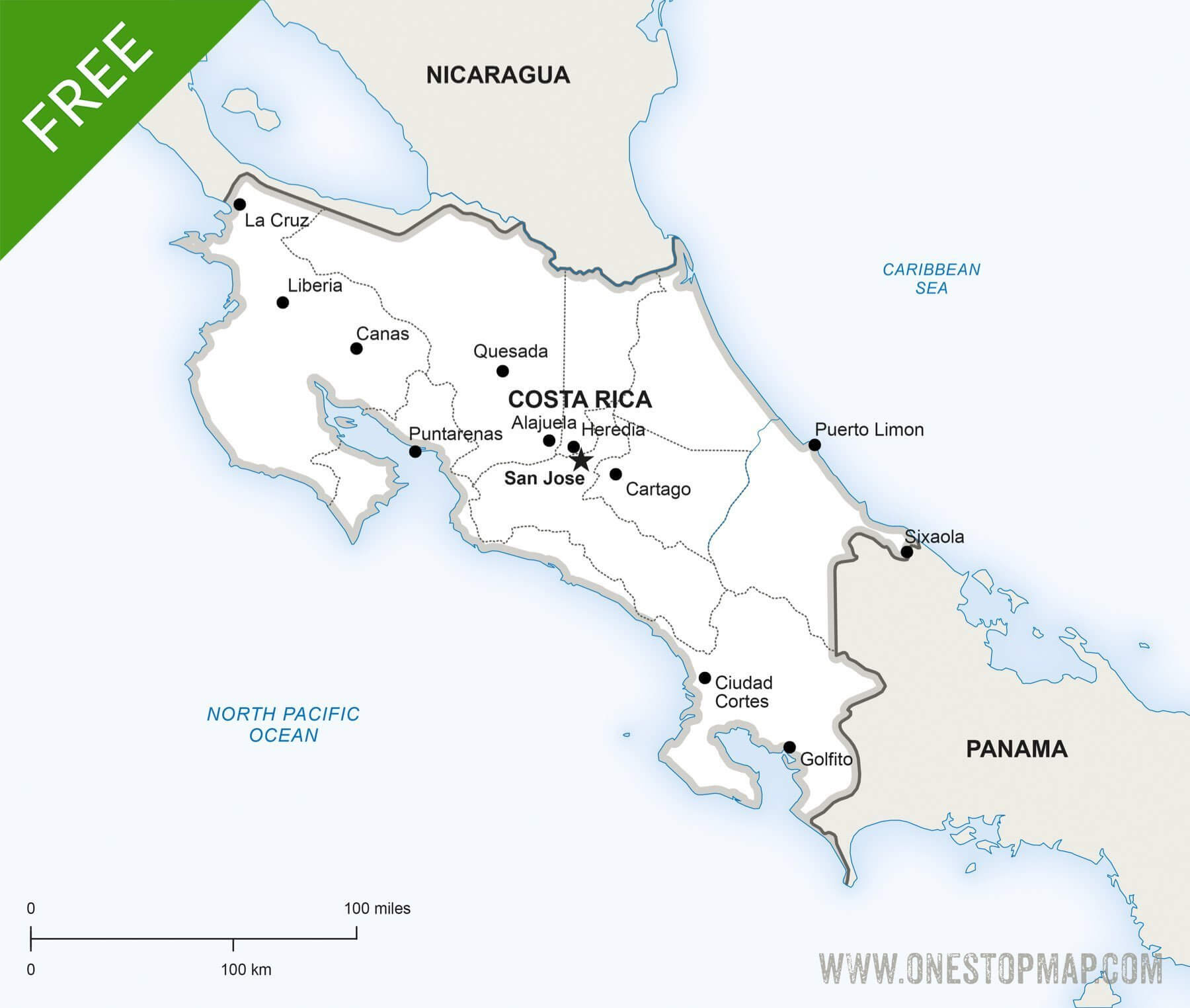 Free Vector Map Of Costa Rica Political | One Stop Map regarding Free Printable Map Of Costa Rica
