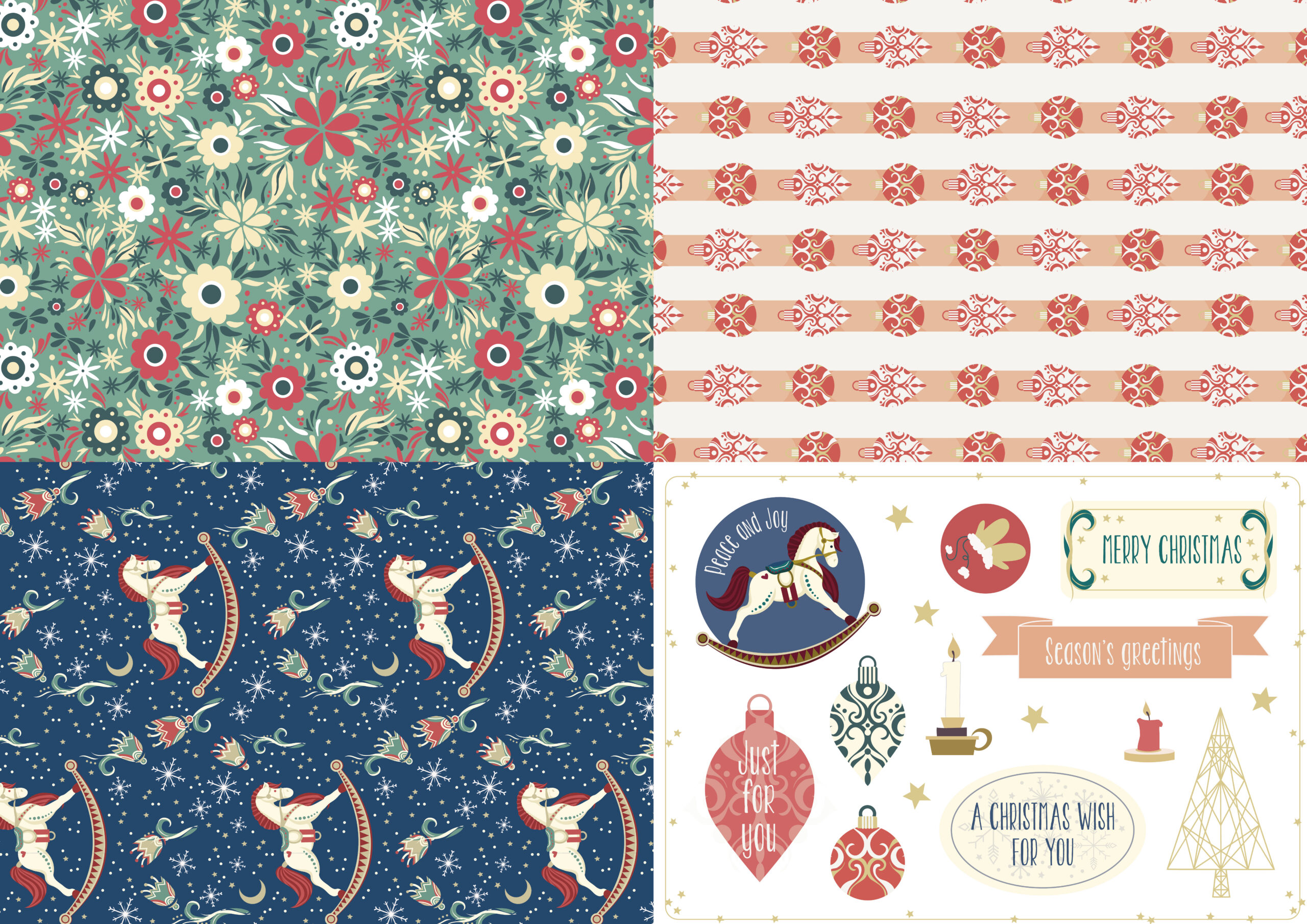 Free Vintage Christmas Patterned Papers - Gathered with Free Printable Pattern Paper Sheets