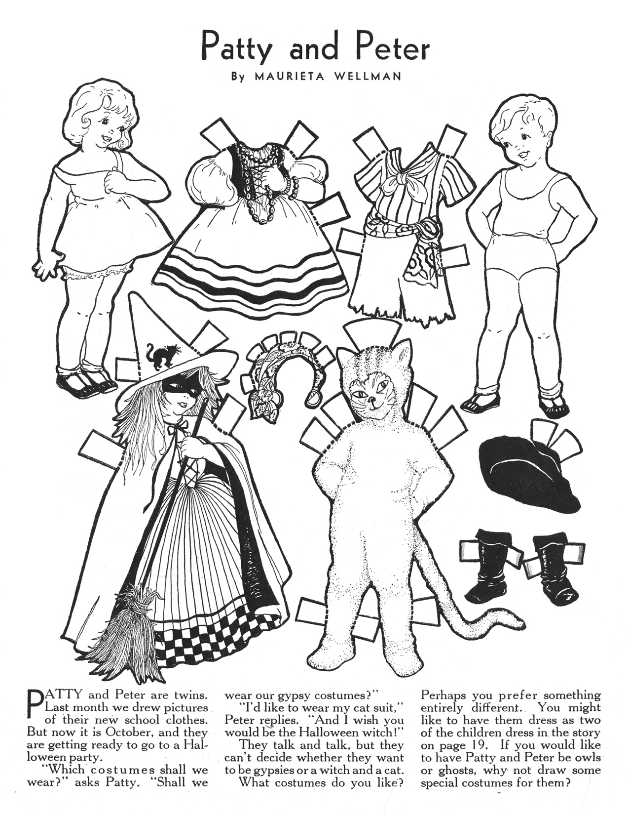 Free Vintage Halloween Paper Doll To Print for Free Printable Paper Dolls Black And White
