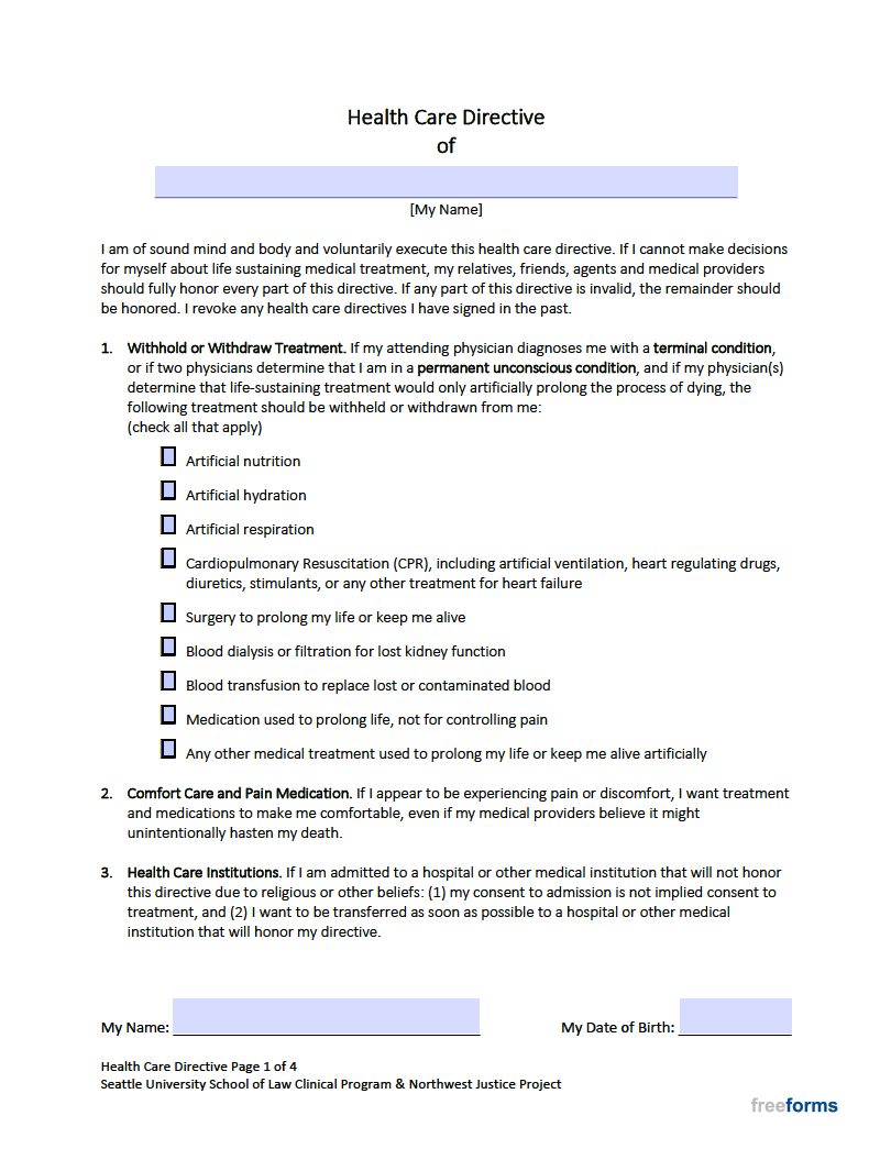 Free Washington Living Will Form | Pdf regarding Free Printable Living Will Forms Washington State