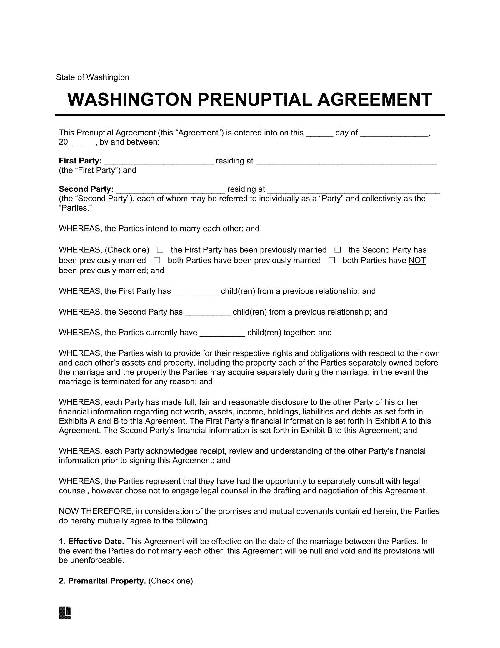 Free Washington Prenuptial Agreement Template | Pdf & Word regarding Free Printable Prenuptial Agreement Form