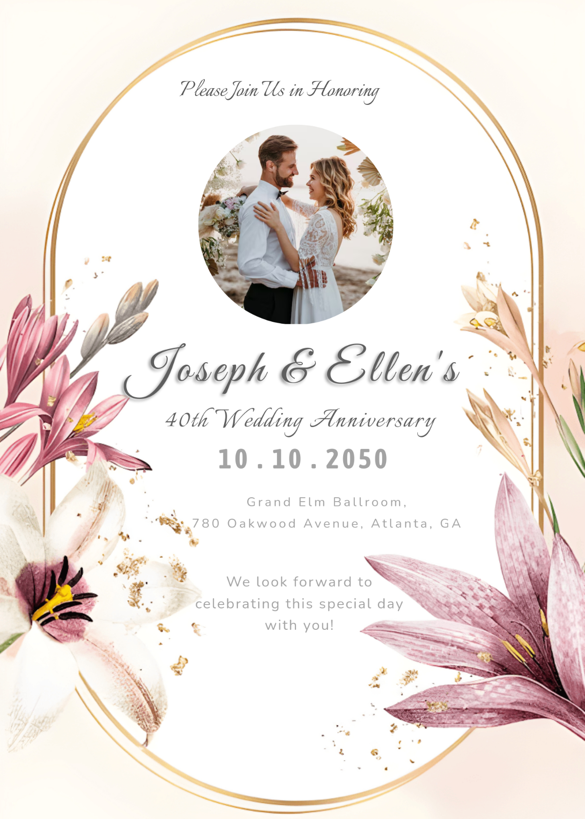 Free Wedding Anniversary Invitation Templates, Editable And Printable intended for Free Printable 40Th Anniversary Invitations