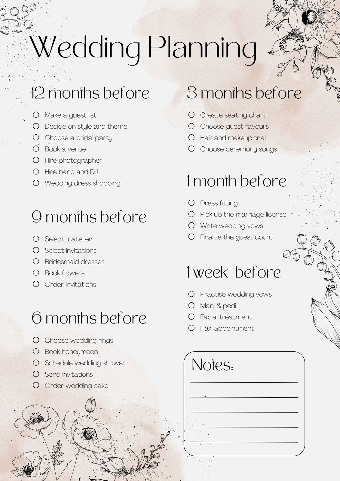 Free Wedding Checklist Templates To Edit And Print | Canva pertaining to Free Printable Wedding Checklist