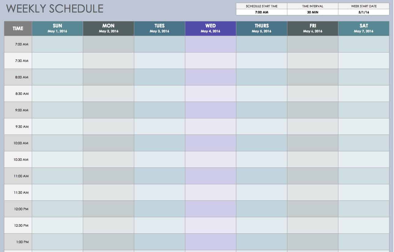 Free Weekly Schedule Templates For Excel - Smartsheet with Free Printable Spreadsheet